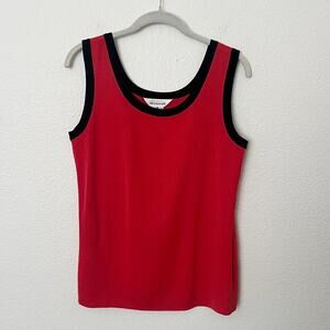 [Exclusively Misook] Red Black Piped Thick Strap Scoop Neck Shell Tank Sz Medium